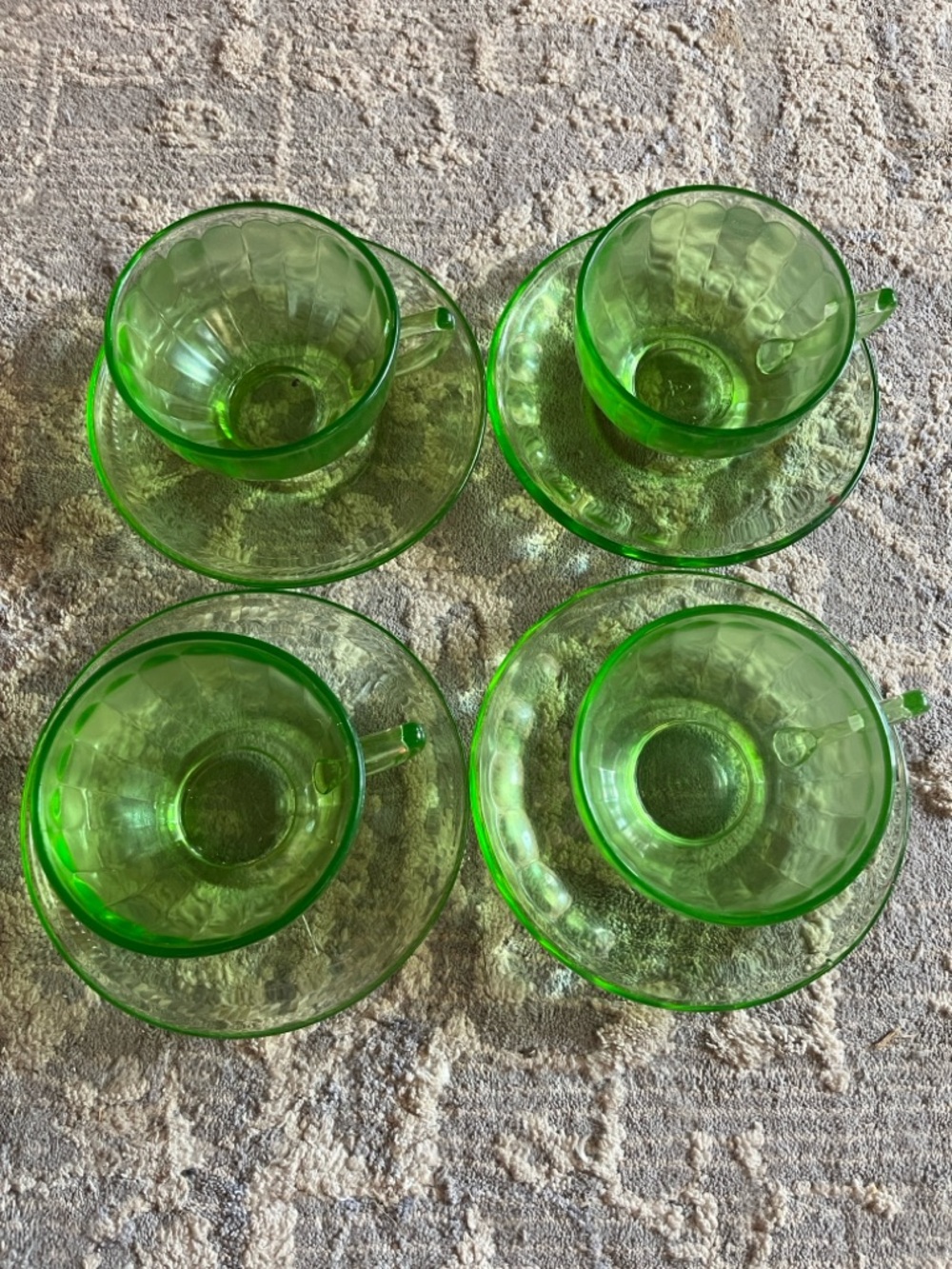Green Glass Cup and Saucer Set - Elegant Uranium-Style Glassware
